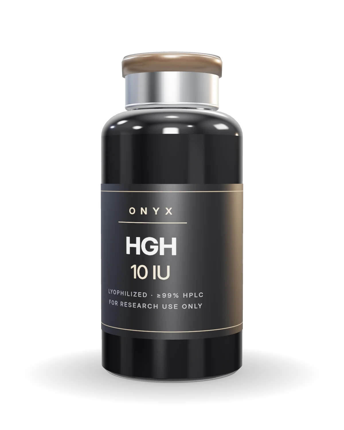 HGH (Somatropin) vial, angled view showing the side label